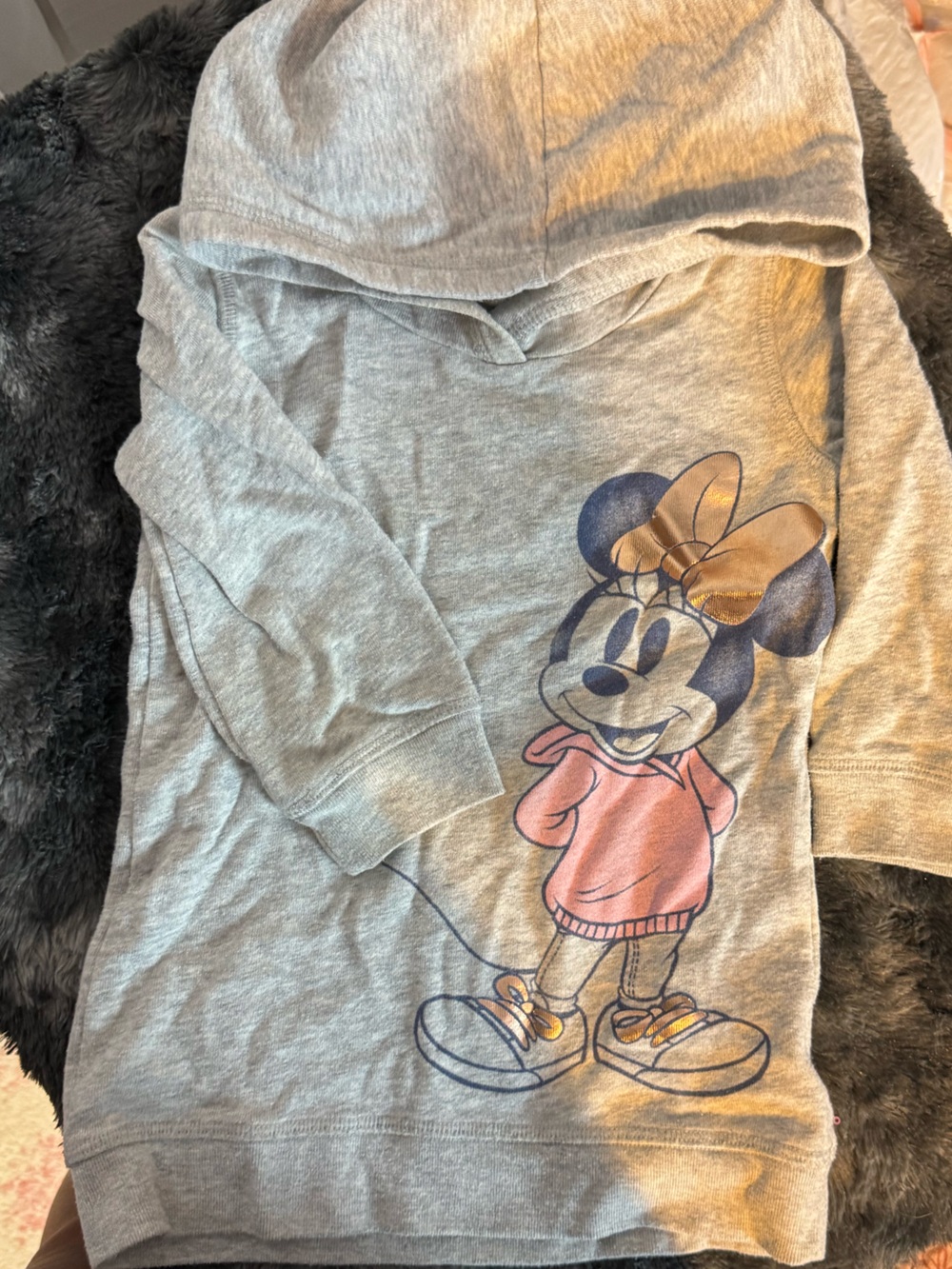GAP Gray Hoodie with Minnie Mouse Pink Dress & Gold Bow